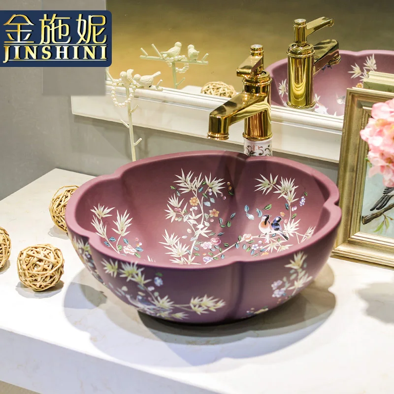 Gold ceramic counter basin circle bowls bathroom wash basin