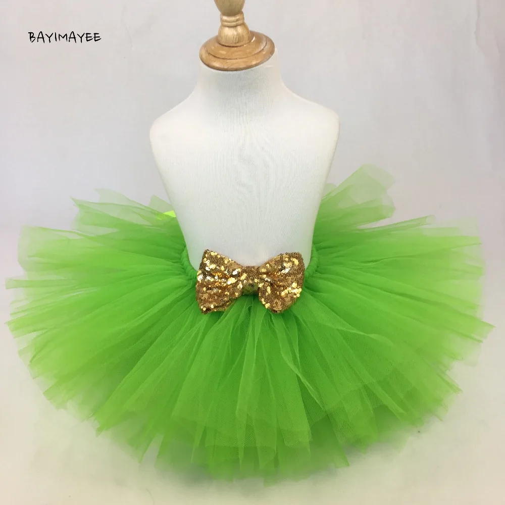 Girls Green Tutu Skirt Baby Tulle Pettiskirts with Silver Sequin Bow Kids Party Skirt Costume Underskirts Children Ballet Tutus