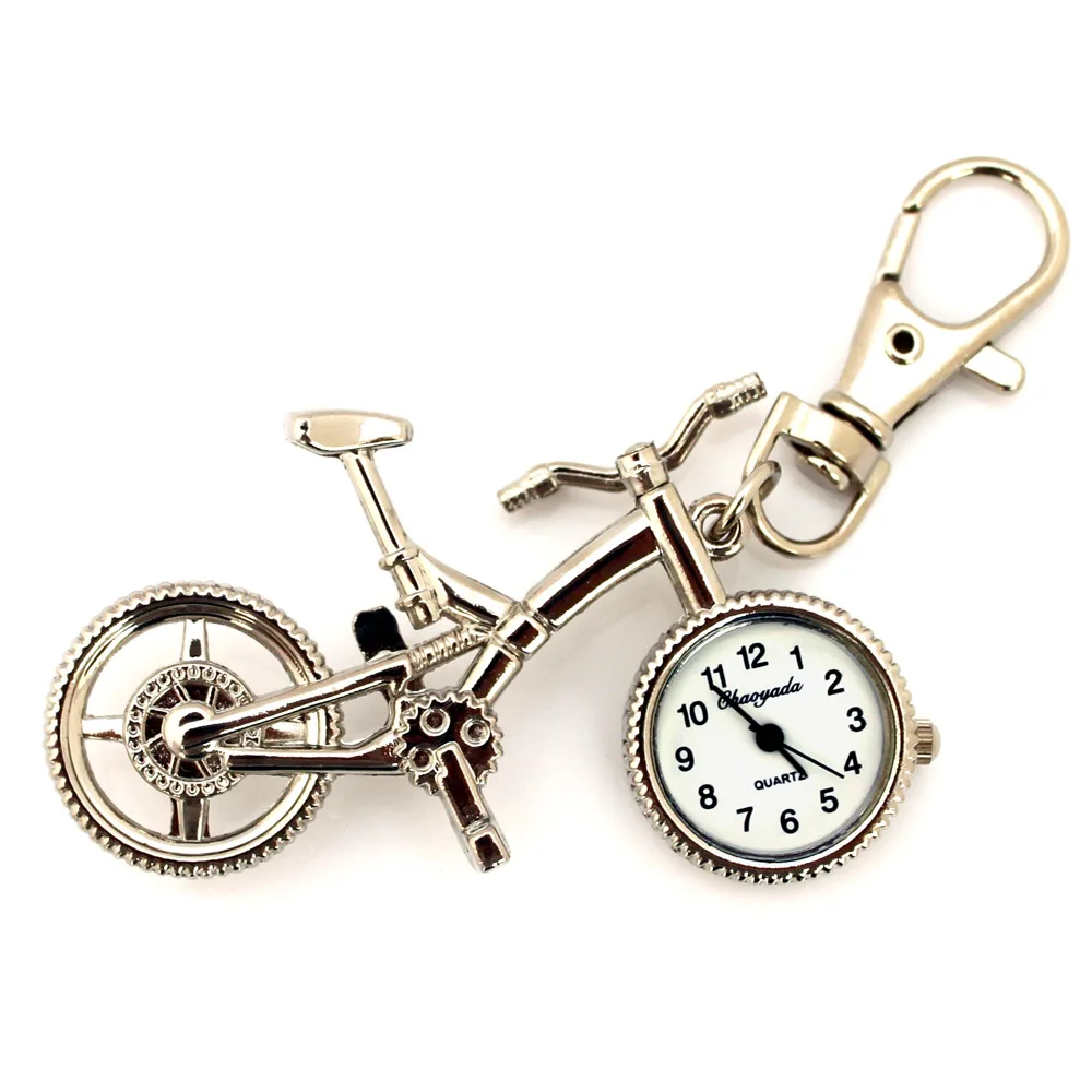 Argento Bronzo Retro Disegno di Tasca Portachiavi Clip di Chiusura del Sacchetto Della Bici Della Bicicletta Orologio Orologio Al Quarzo In Metallo Deco Orologi