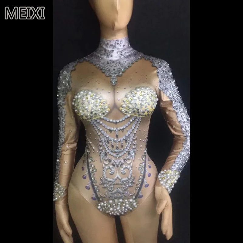 Super sexy pearl shell series diamond rhinestone elastic clothing bar nightclub concert singer dancer clothing