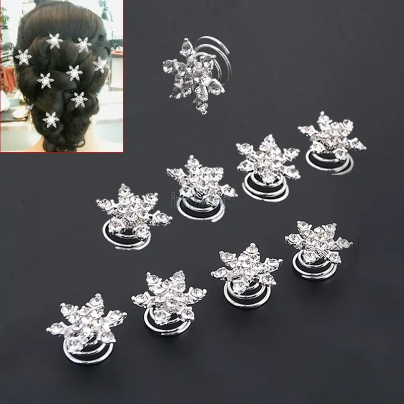 Imixlot 12pcs Bridal Crystal Pearl Flower Spiral Twist Hair Pins Clips Wedding Jewelry Bride Headdress Women Hair Accessories