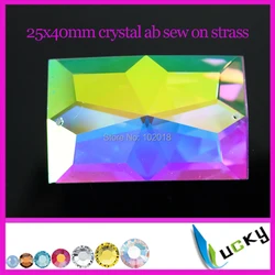 Super shiny large sew on crystal ab 10pcs 25x40mm Copy Swarov quality flat back strass gioielli strass DHL freeshipping