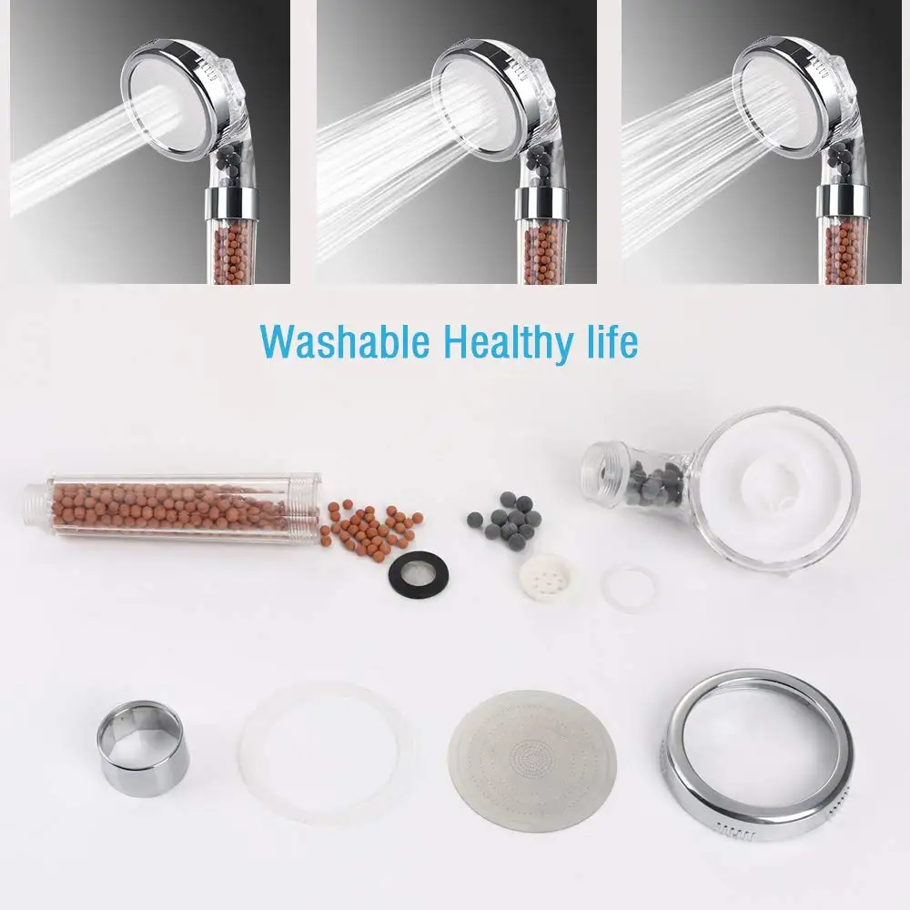 Zloog Bathroom Shower 3 Modes Adjustable Jetting Rainfall Spa Saving Water Mineral Ball Anion Filter High Pressure Shower Head