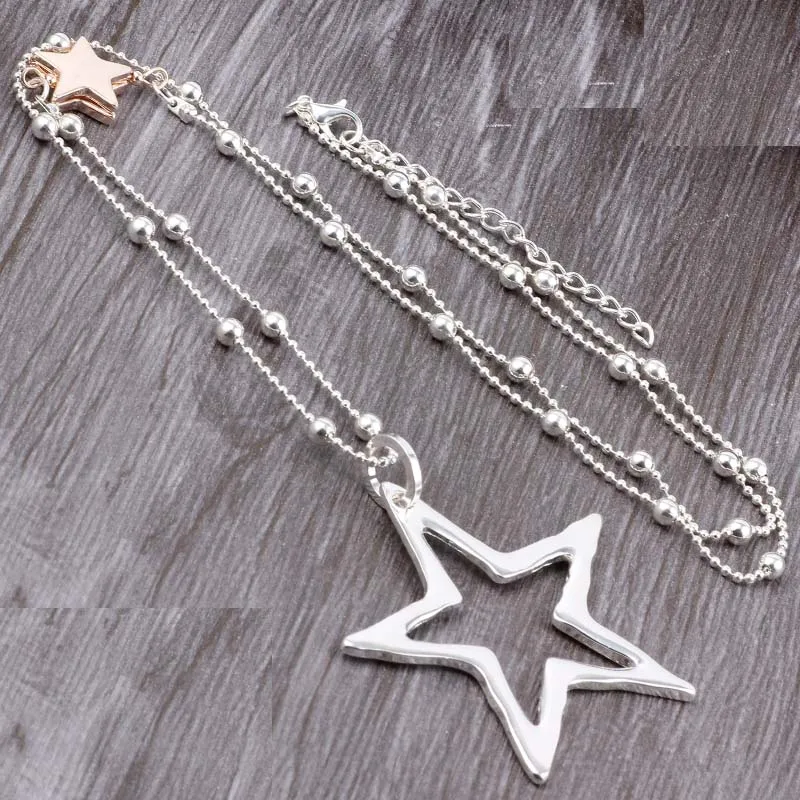 ELOYHI Women Necklace Simple Big Pentagram Statement Necklaces Pendants Vintage Jewelry Bead Chain Long Necklace Women