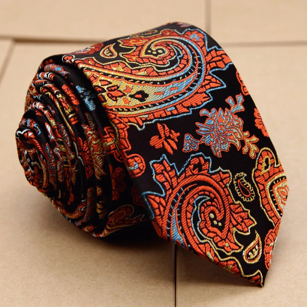 

Mens Skinny Tie Sets Paisley Multicolor Red Orange Purple Black White Burgundy 100% Silk Slim Neckties Ties Pocket Square