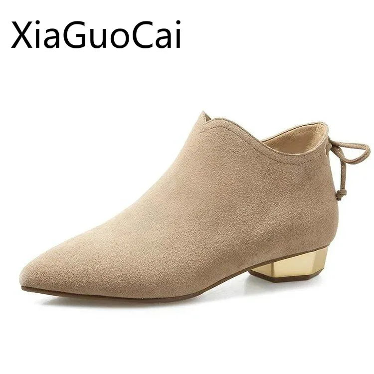 Newest Pointed Toe Women High Heel Boots Large Size Single Suede Zippers Female Ankle Boots Spring Women Boots