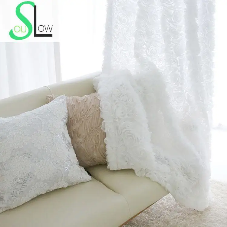 

Slow Soul White Rose Korean 3d Curtains Embroidered Floral Tulle Cortinas Sheer For Living Room Baby Kitchen Bedroom Curtain