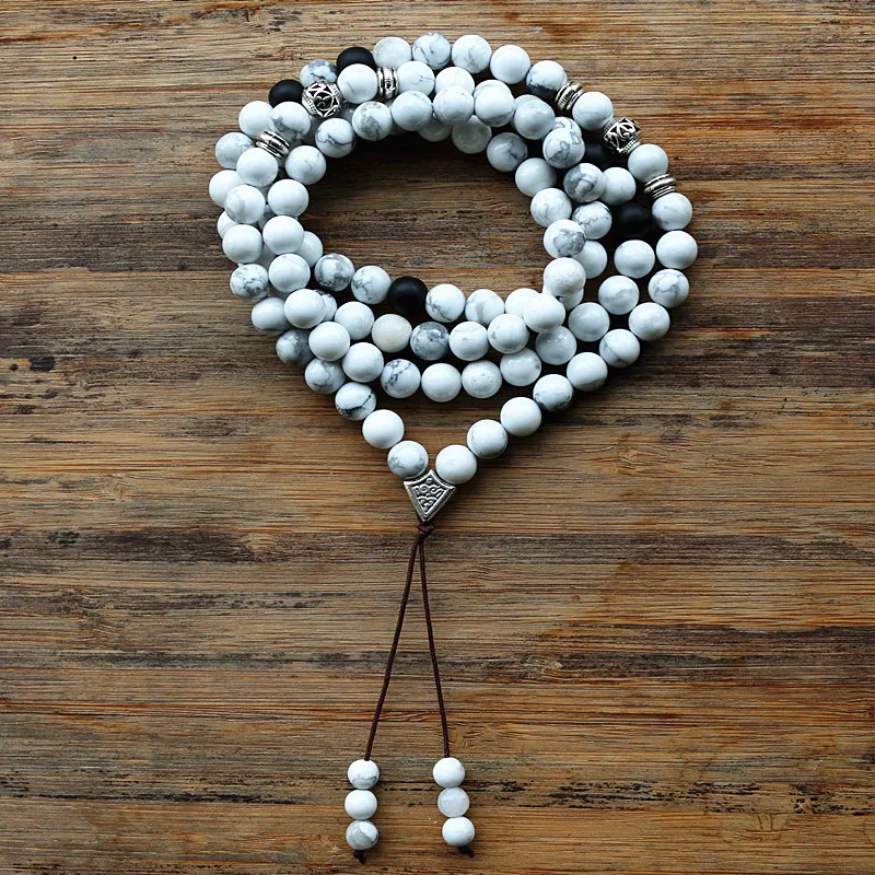 Inelastic 8mm 99pcs Round Howlite Stone Beads Buddhist Prayer Rosary Mala Necklace for woemn men jewelry