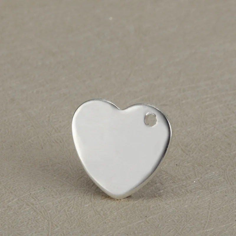 50pcs/lot 13*14mm Blank Heart Tag Stainless Steel Charms Custom Engrave your own logo at small quantity DIY Handmade