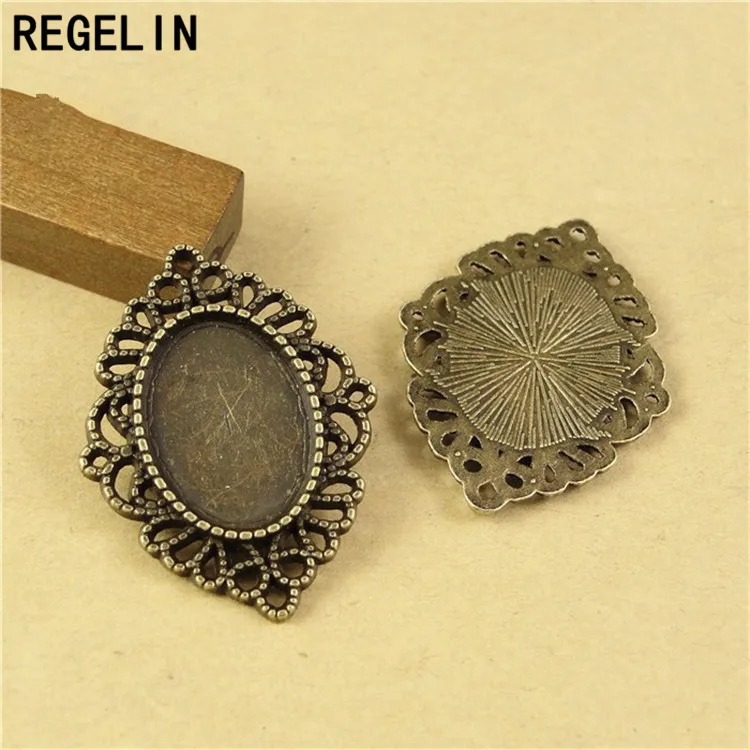 REGELIN wholesale Antique Tone zinc Alloy Hole 18*13 mm Pendant accessory 20pcs/lot Charm Tray jewelry findings