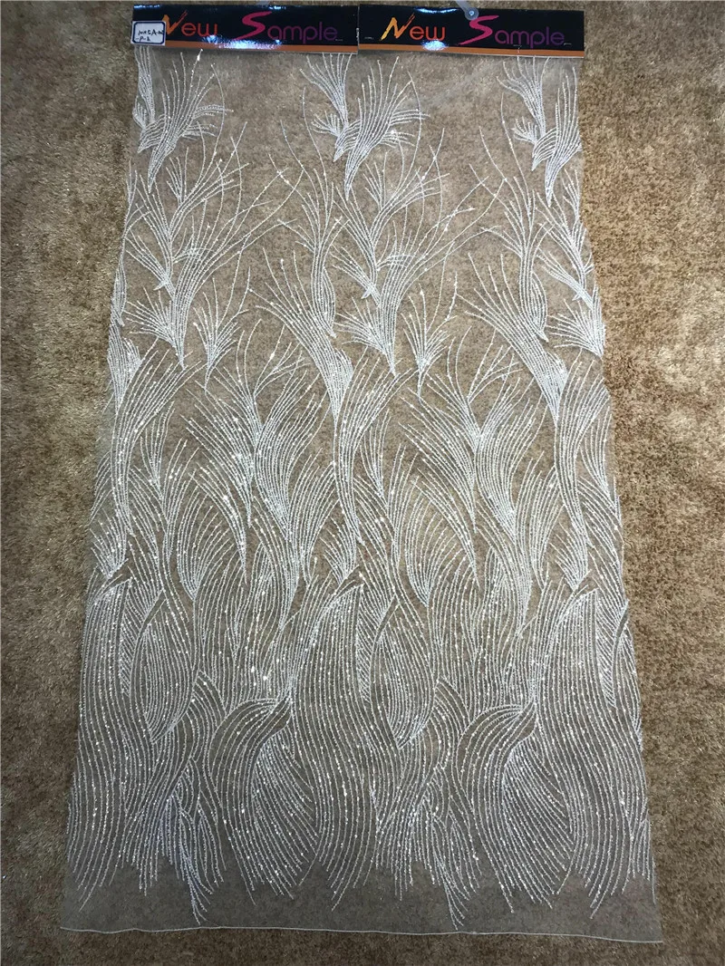 

High Quality French Bead Lace Fabric off white Latest African Mesh Tulle Lace Fabric 10 Yard Nigerian Sequins Lace Fabric