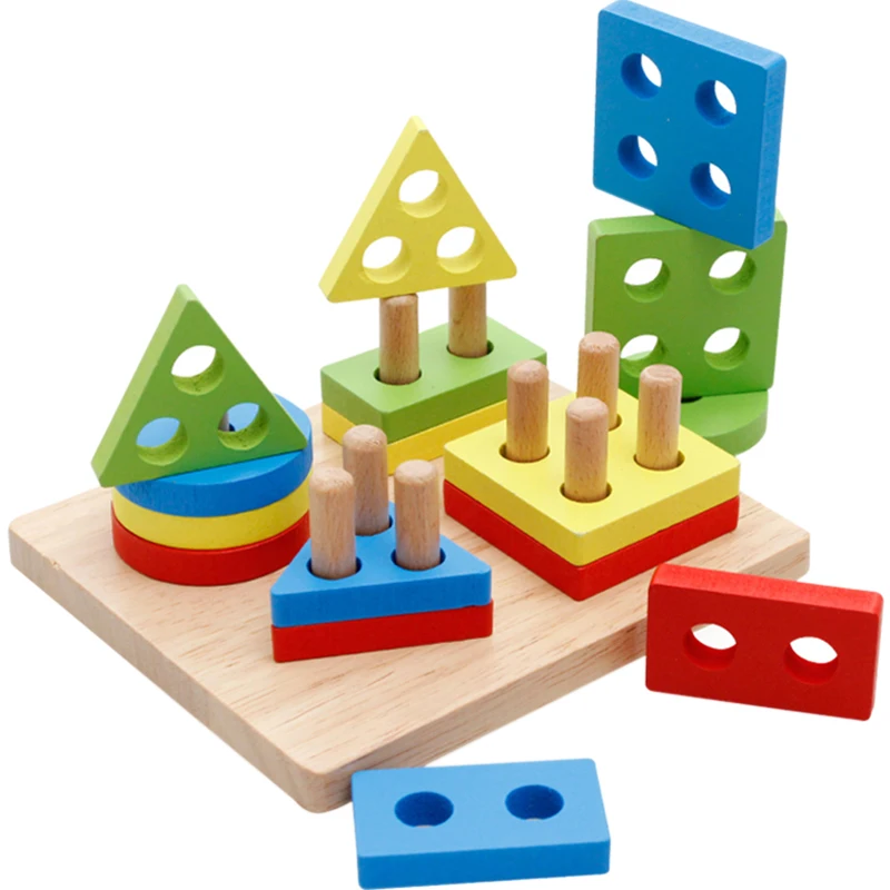 Shape Matching Jigsaw Puzzle Wooden Building Blocks Early Education Puzzle Toys Parent-child Interaction Game Best Gift for Baby