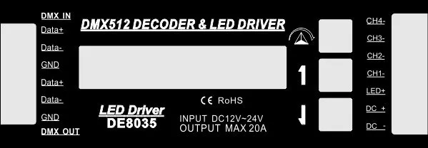 Free Shipping DMX Decoder & LED Driver 4 Channels LED RGB Controller Constant Voltage Single CH Output PWM <5A Model:DE8035