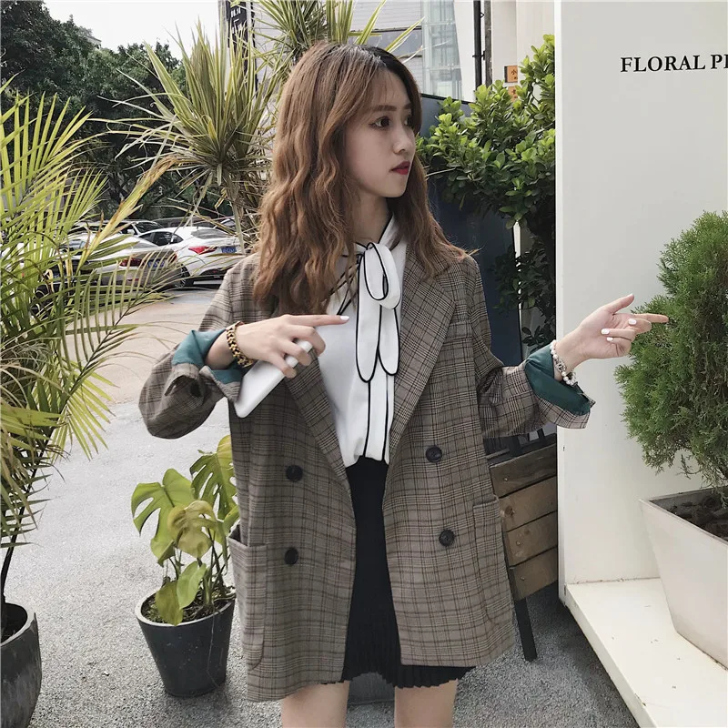 

2022 Fashion Plaid Blazer Women Long Sleeve Slim OL Blazer Casual Autumn Jacket Blazer Female Z026