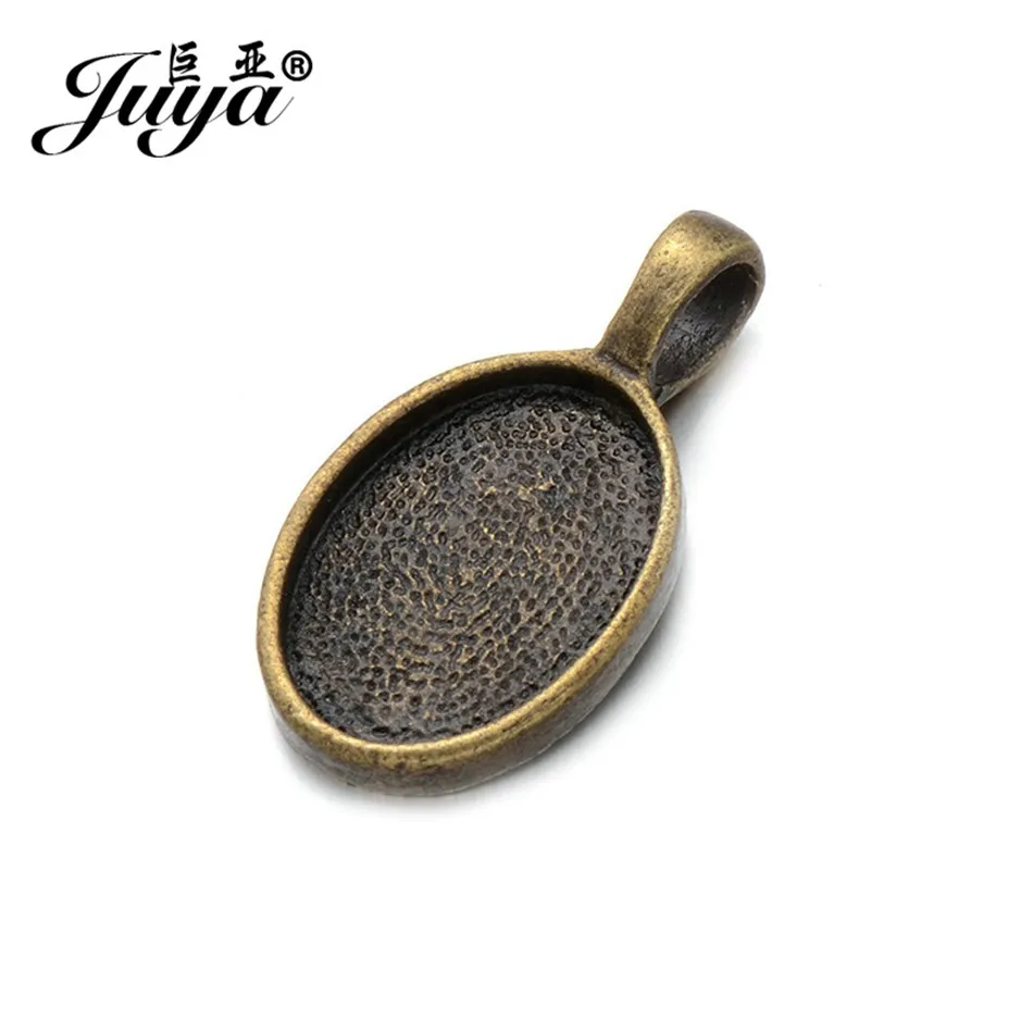 JUYA 30 teile/los Fit 10x14mm Oval Glas Anhänger Blank Einstellungen Cabochons Basen Lünette Tabletts DIY Halskette schmuck Machen Zubehör – Detail 6