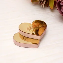 2 Pieces 6.5cm Hearts Mirrored 1cm EVA With Ribbon Personalized Custom Name Date Wedding Gift Home Decoration