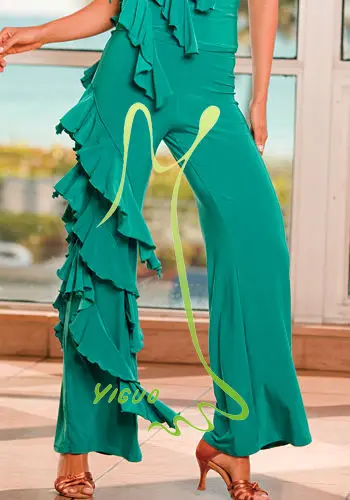 

dance Latin dance clothing bellbottoms Latin dance clothing unilateral lotus leaf micro practice dance pants P10018