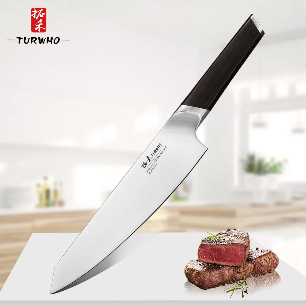 

TURWHO 8'' Professional Chef Knife Germany 1.4116 Stainless Steel Kitchen Knives Very sharp Meat Vegetable knife Ebony Handle