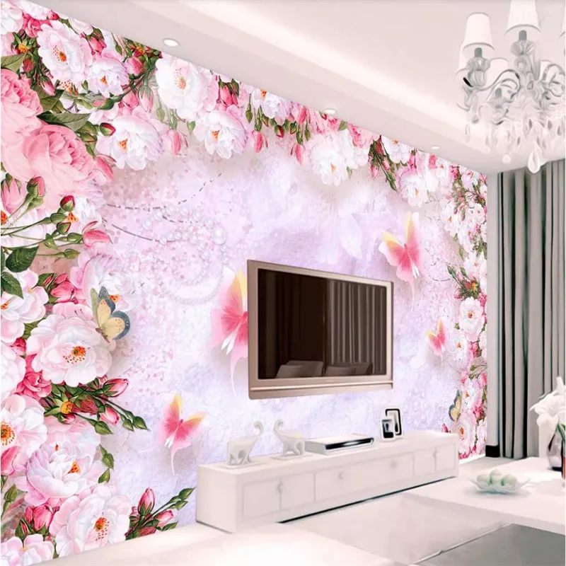 

3D wallpaper creative hand-painted dream watercolor flower pink rose wall professional production mural photo wallpaper