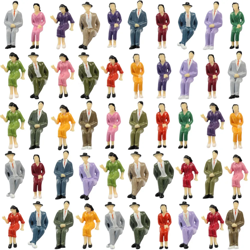 

Evemodel P2526 50pcs Model Trains G scale All Seated Figures 1:25 Painted Colorful People Figures 4 Different Poses