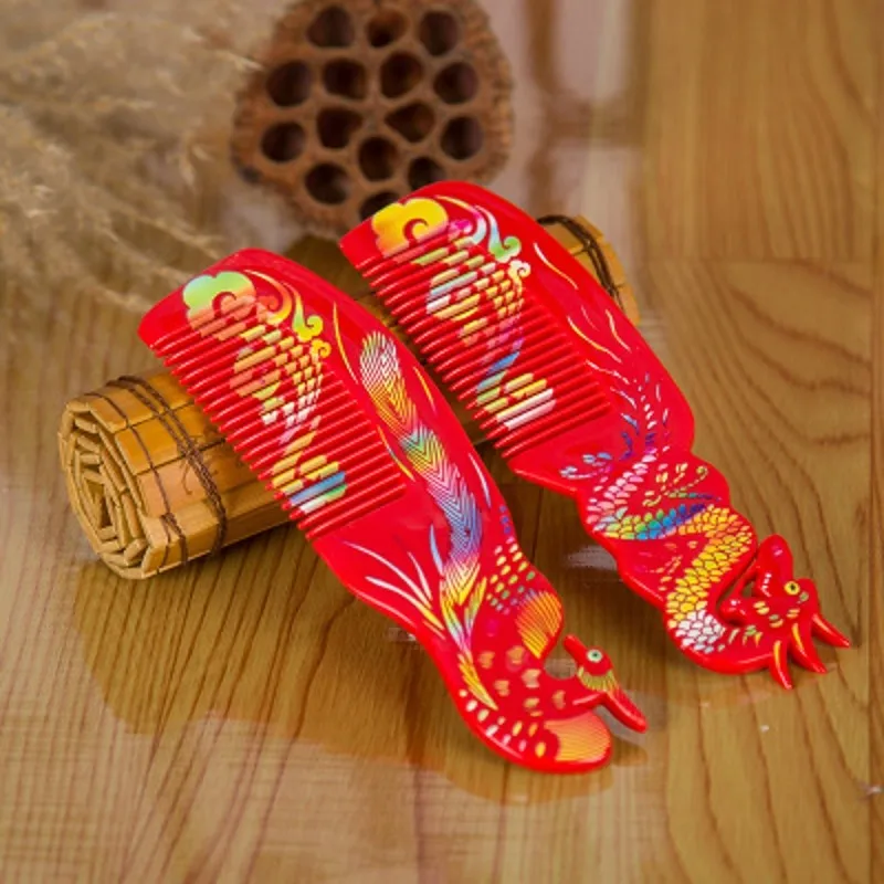 

A Pair Of Wedding Supplies Bridal Products Comb Red Head Dragon And Phoenix Plastic Hair Brush Hairdressing Marry Hot Sale Sale