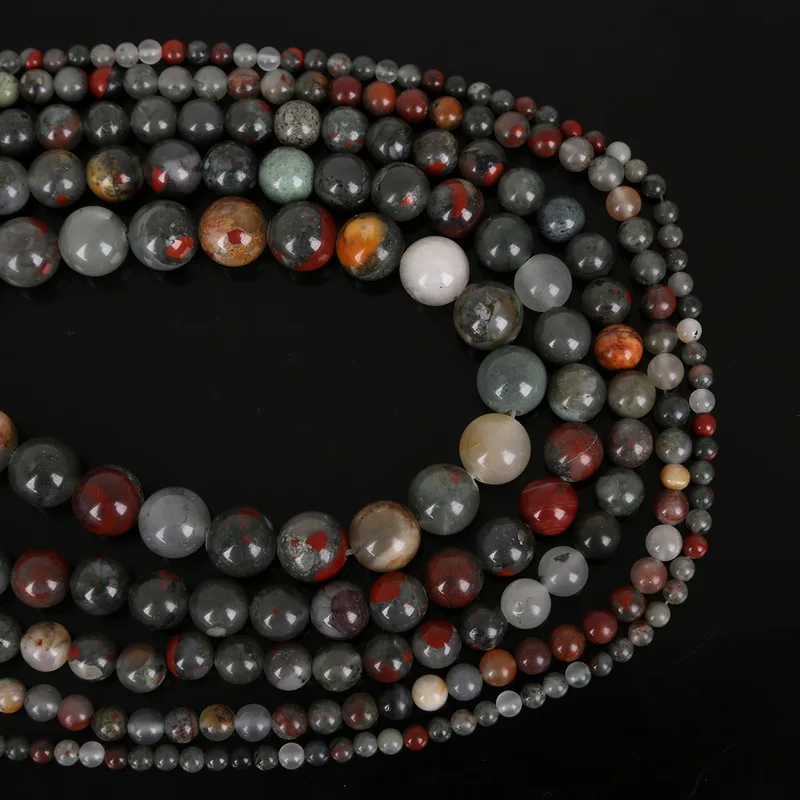 Wholesale Pick 4MM/6MM/9MM/10MM/12MM Smooth Natural Bloodstone Stone Beads High Quality Round ball DIY Bracelet Necklace