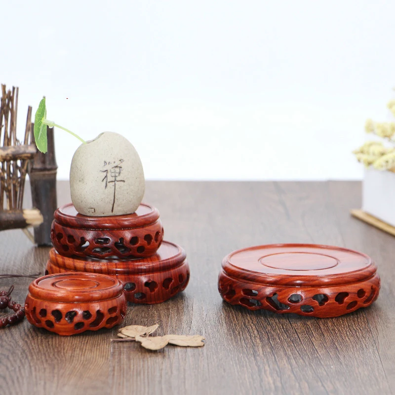 Red Rosewood Round Vase Base Aquarium Teapot Strange Stone Urn Flowerpot Buddha Furnishing Articles Root Carving