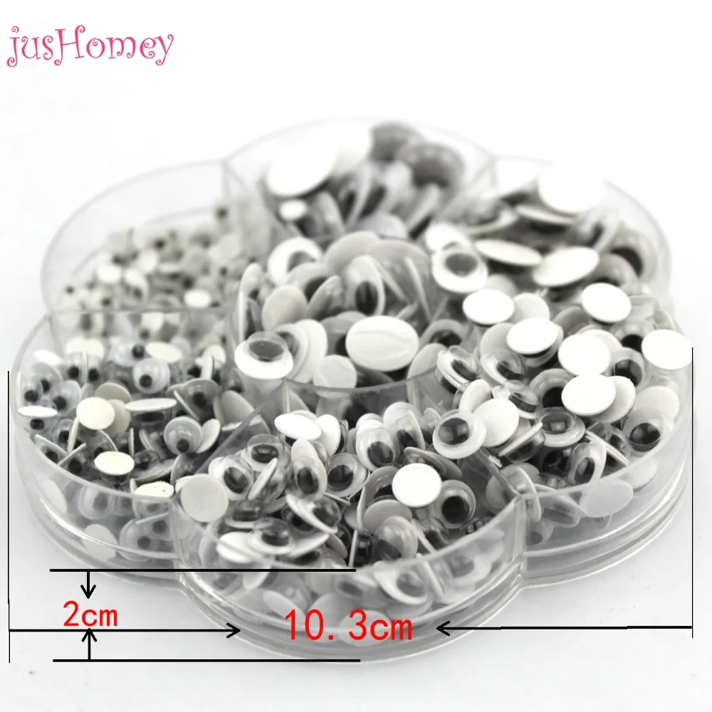 500pcs Small Plastic Moving Eyes 4-12mm Wiggle Eyes W/ box Craft Scrapbook PVC Google Eyes Baby Doll Accessory Handicraft Supply