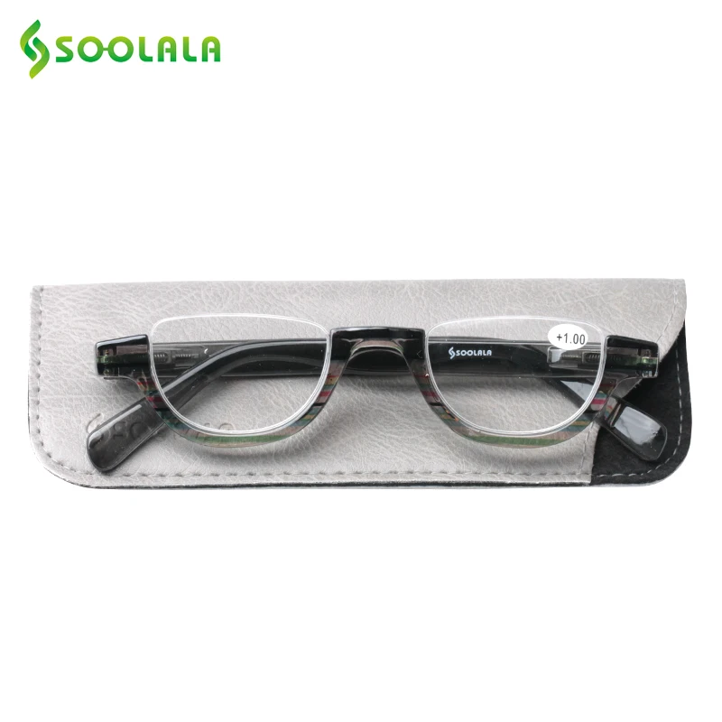 SOOLALA Flat Top Semi-Rimless Reading Glasses Women Men 2018 New Cheap Presbyopia Reading Glasses with Leather Case +1.0 to 4.0