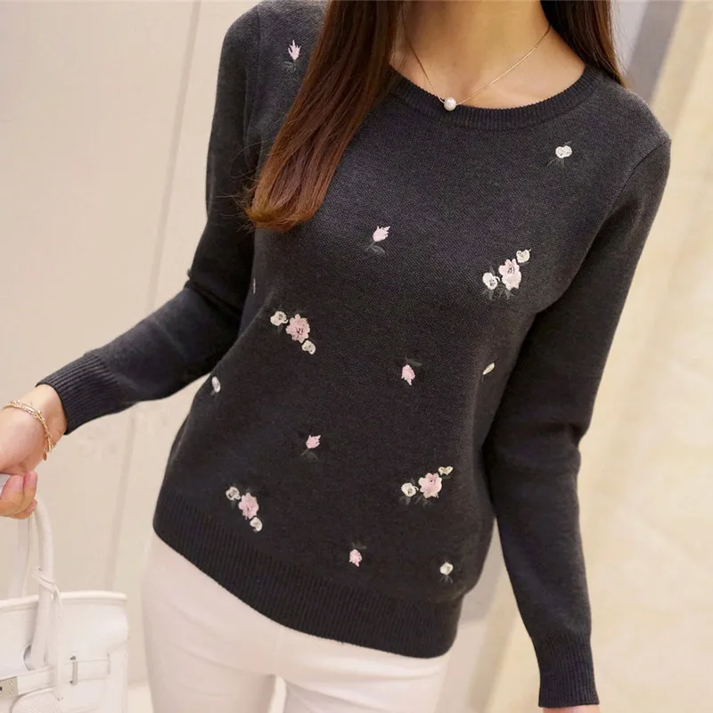 S-3XL New Youth Women Sweater Autumn Winter 2024 Fashion Elegant Peach Embroidery Slim Girl Knitted Pullover Tops Female