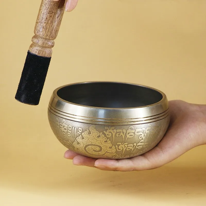 Tibetan Singing Bowl Himalayan Hand Hammered Chakra Meditation Home Decoration Crafts Religion Belief Yoga Bowl Figurines