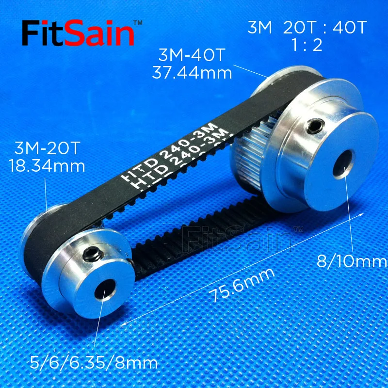 FitSain-3M 20T:40T 1:2 polea rueda síncrona desaceleración correa de distribución ancho de banda 10 agujeros 5/6/6,35/8