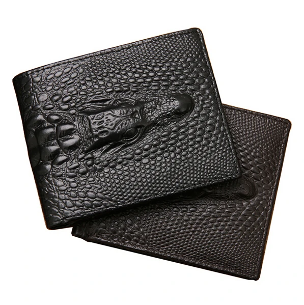 New Fashion Solid Genuine leather Men wallets Crocodile designer Man Short Purse card holder for male