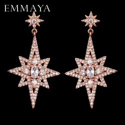 EMMAYA New Fashion Geometric Luxury Double Star Snowflake Earrings For Women Classic Jewelry Rose Gold Color