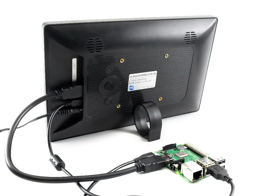 Wavesare-monitor de resolução 1920x1080, tela lcd hdmi com caixa, monitor de resolução x, capacitivo, touch screen, suporta raspberry pi bb, preto