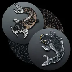 National Carp Fish Embroidered Patches Stripes For Clothing Iron On DIY Patches Applique Stickers Clothes Sew Badges Patchwork