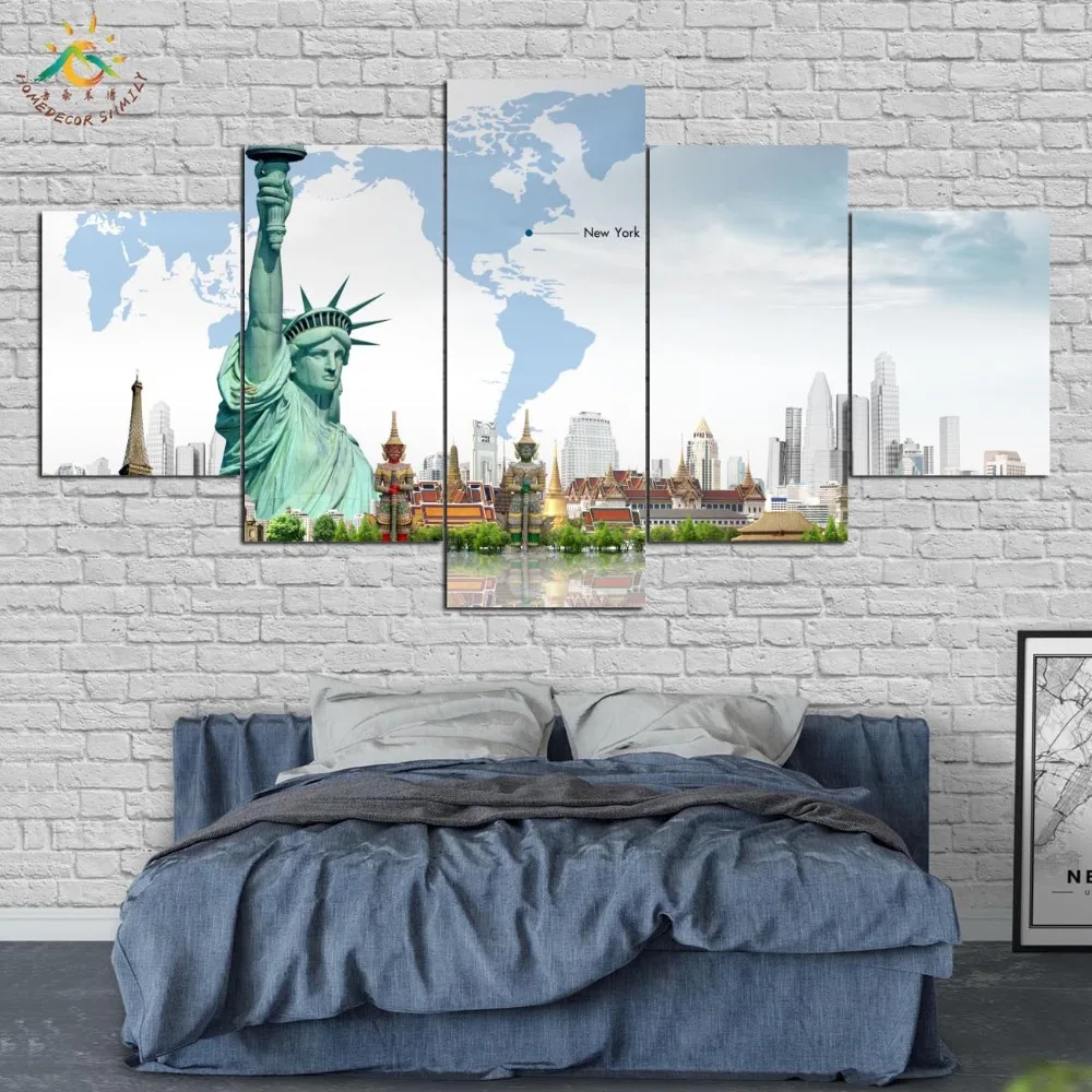 New York Status Map Wall Art Prints Canvas Art Painting Modular Picture And Poster Canvas Painting Decoration Home 5 PIECES