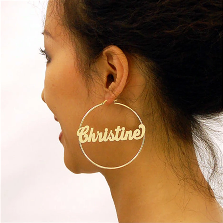 

Custom Name Earrings For Women Fashion Stainless Steel Gold Color Ear Jewelry 30MM-70MM Boho Hoop Earring boucle d'oreille femme