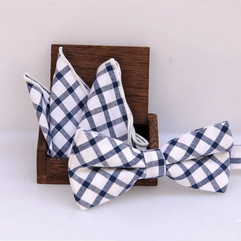 

Bow tie Set Handkerchiefs men cotton Plaid Pocket towel Bow Ties Men accessories