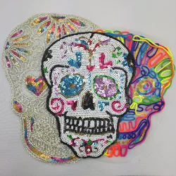 Sequins patch skull DIY clothes patches for clothing Sew-on embroidered patch motif beaded applique deal with it crafts