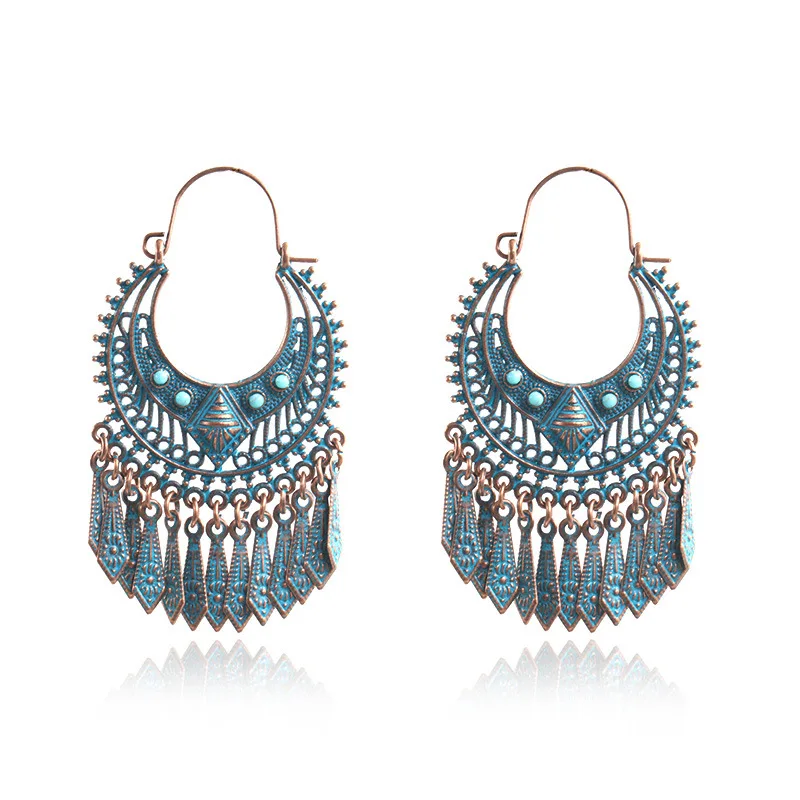 Amaiyllis Vintage Tribal Geometrical Pendant Dangle Earrings For Women Ethnic Patina Multilayer Arrow Tassel Drop Earrings