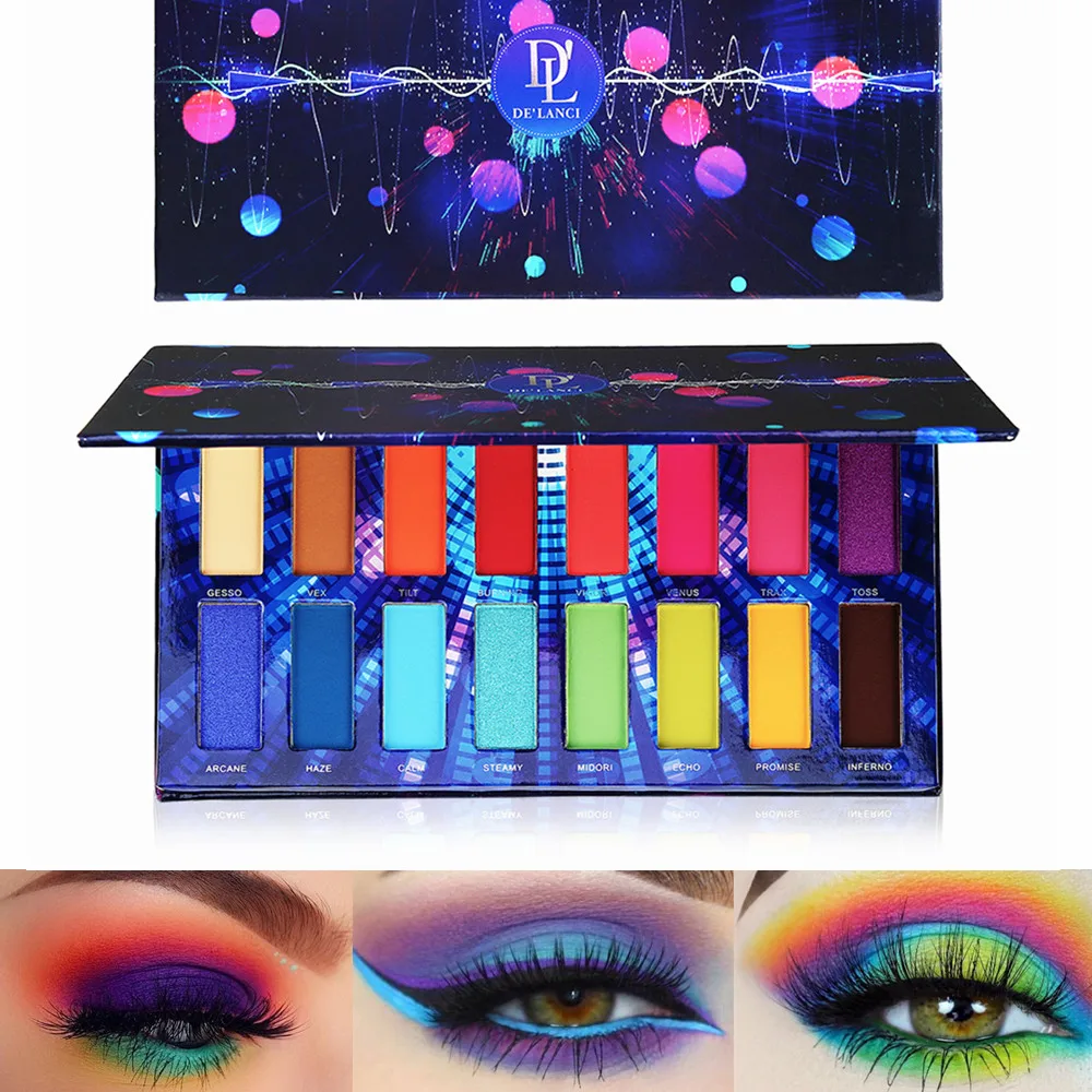 De'lanci glow matte High pigmented, beauty bomb,eye shadow palette with 16 colors of neon pigment,, color cosmetics, makeup set