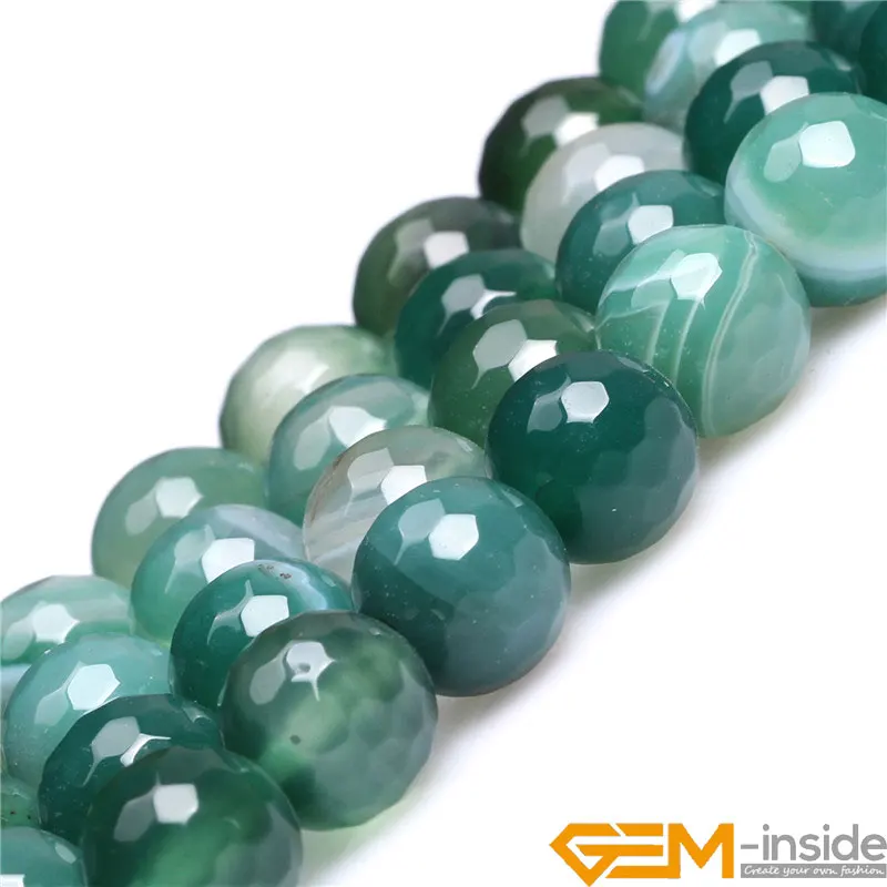 Round Faceted Banded Green Onyx Agates Beads For Jewelry Making Strand 15 Inch DIY Bracelet Necklace 8/10/12mm