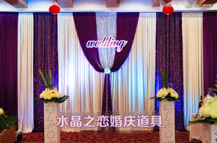 10ftX20ft Darp Purple Beautiful Wedding Backdrop Curtain with Sequins Swag Ice Silk Background Stage Event Party Decorations