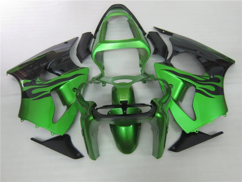 ABS injection Fairings kit for Kawasaki ZX6R 2000 2001 2002 ZX 6R 00 01 02 black flame in green motorcycle fairing bodykits