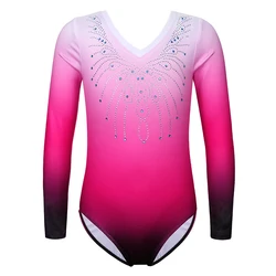 BAOHULU Balletto Body A Manica Lunga di Usura di Ballo Gradiente di Colore Rosso Ginnastica Body Per 3-14 Anni Le Ragazze di Balletto Body vestito