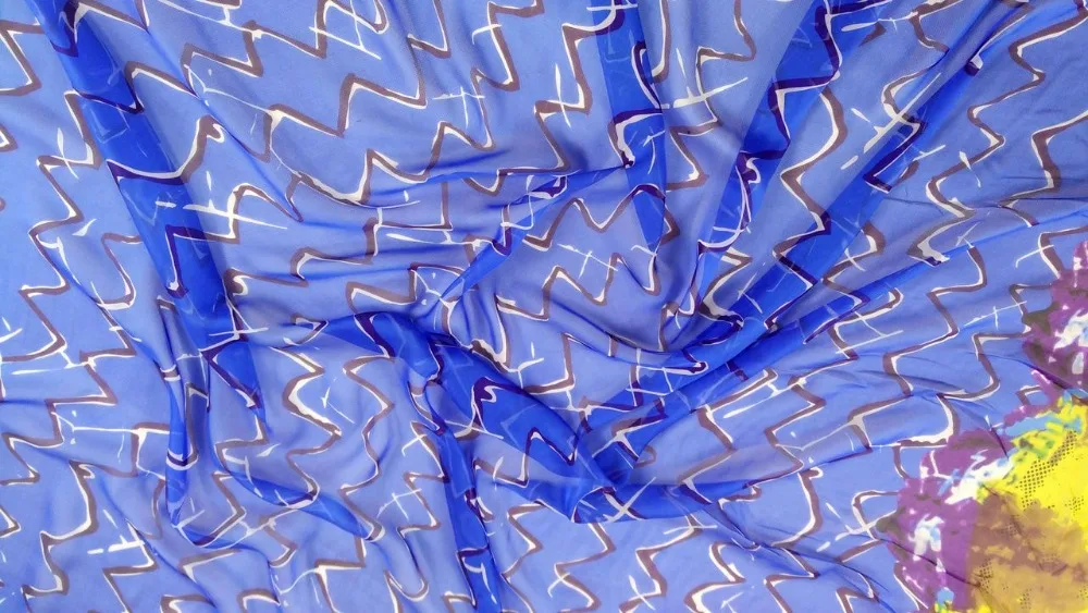 Telas Pure 100% Mulberry Silk Chiffon Fabric Sky Blue Geometry Line Print Silk Fabric Material Textile Women Dress Scarf Tissus