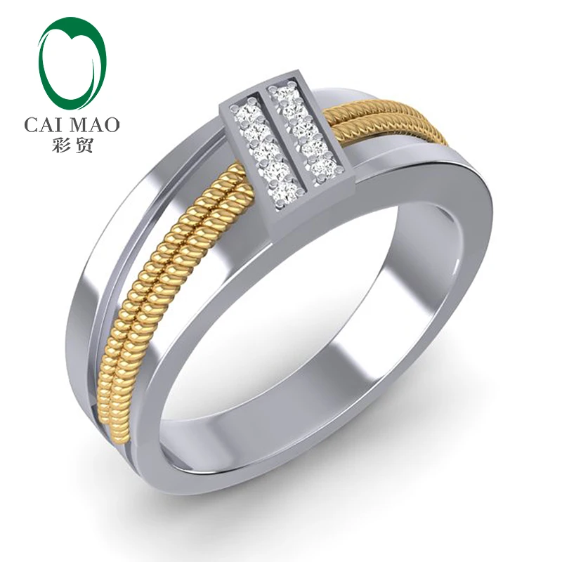 CaiMao 14K White & Yellow Gold 0.13ct Natural Diamond Twisted Rope Mens Wedding Band Mens Ring