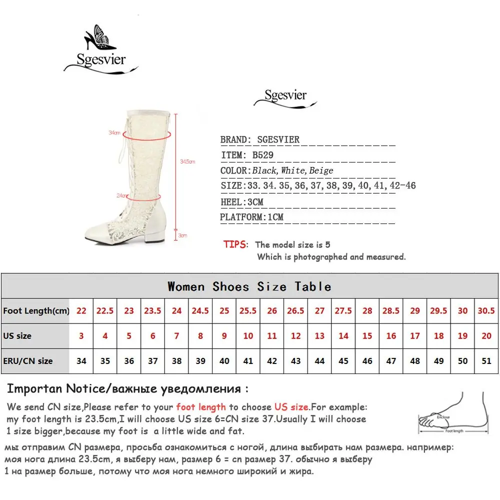 Sgesiver Fashion Lace Flower Women Sandals Thick Heel Square Toe Mid-calf Boots Female Footwear 2018 Summer Big Size 33-46 B529