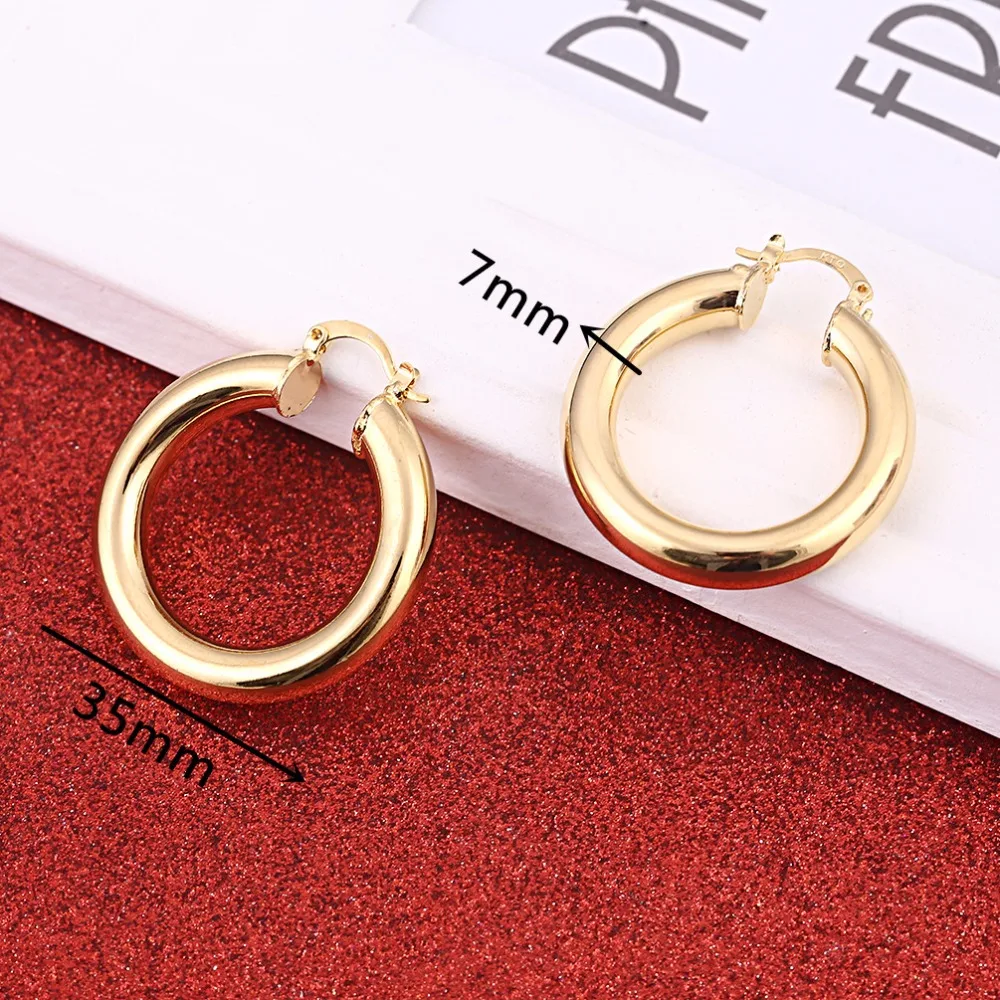 Africa Hoop Glossy Earrings for Women Gold Color Copper Round Earrings Ethiopian Nigeria Congo Arab Gift